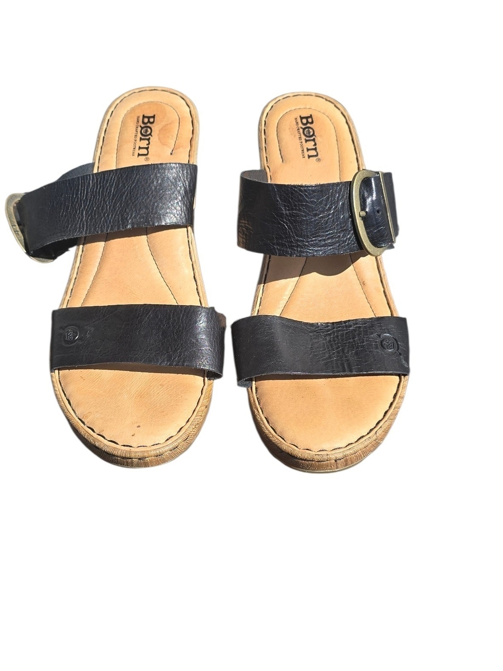 Børn Black Leather Wedge Slide Sandals Womens Size 10M Comfort Platform Shoes
